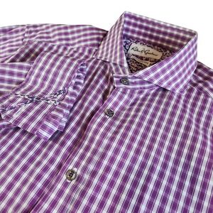 ROBERT GRAHAM Button Up Shirt Mens 41 16 Purple Cotton Check Tailored Fit Spring